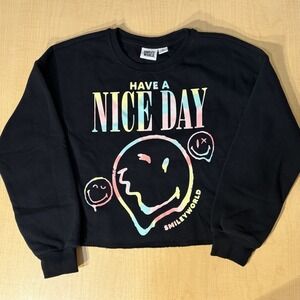 SmileyWorld‎ Have A Nice Day Black Cropped Sweatshirt Girls Size Medium 8